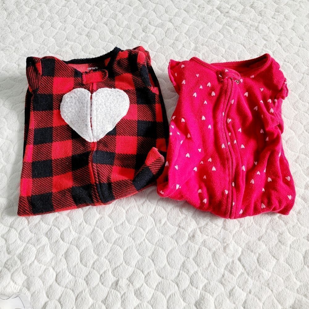 Carter's baby girl sleepers pajamas zippered Buffalo check hearts lady bug 9m